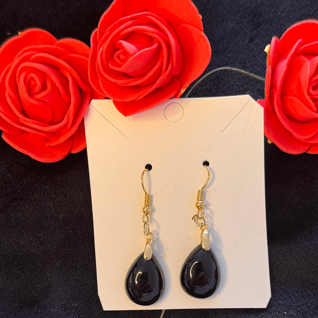 Boucles d'Oreilles en Onyx Noir et Acier Inoxydable Doré