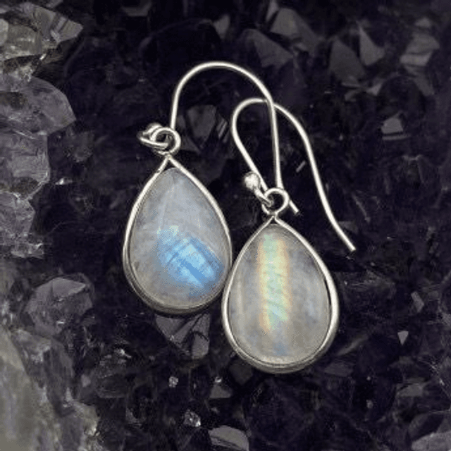 BOUCLES D&#039;OREILLES ARGENT - LABRADORITE BLANCHE 
