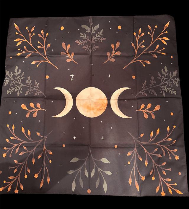 Nappe de Cartomancie Triple Lune – 70x70 cm – Motif Automnal Mystique