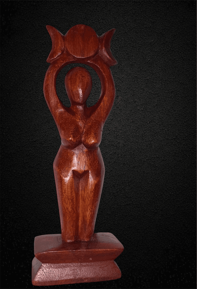 Statuette d&#039;Autel Déesse Triple Lune en Bois Sculptée à la Main